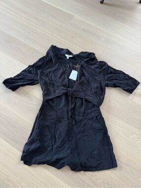 Black Tie-Front Mini Shorts Romper